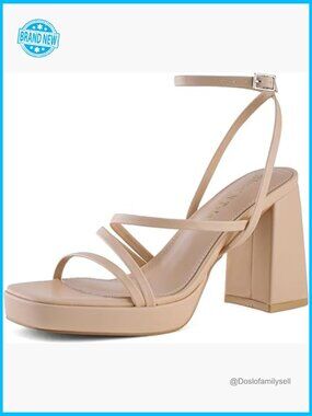 Strappy Block Chunky Heels Square Toe Ankle Buckle Sandals Platform 3.7 Inch